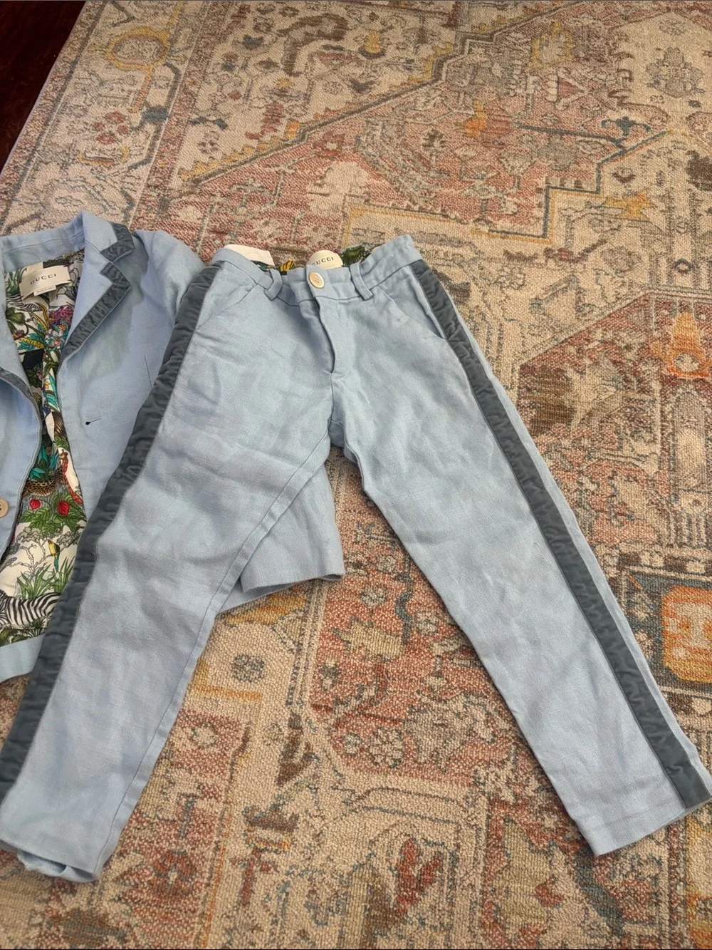 Gucci Kids White Button-Front Shirt with Light Blue Jacket & Pants Set